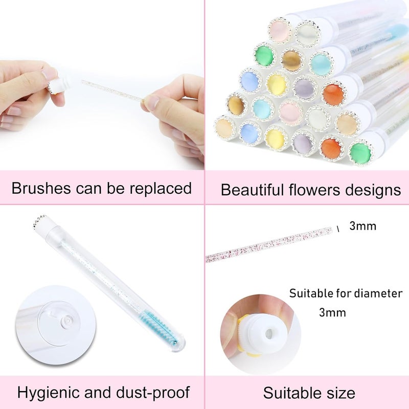 SenRocc 20pcs Mascara Wands Tube Reusable Lash Spoolies Pearl Silver Tube Eyelash Brush Tubes Spoolies Lash Extension Brushes Applicators Makeup Tools (CatE-Silver-MlX) - Image 2